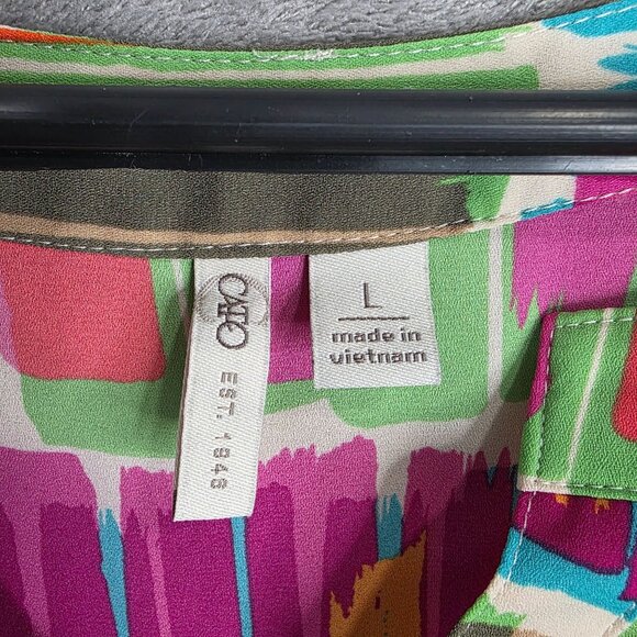 Womens Cato Multicolor Abstract Print Blouse 100% Polyester Roll Tab Sleeves L - Picture 3 of 10